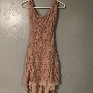 Tan High-Low Lace Dress